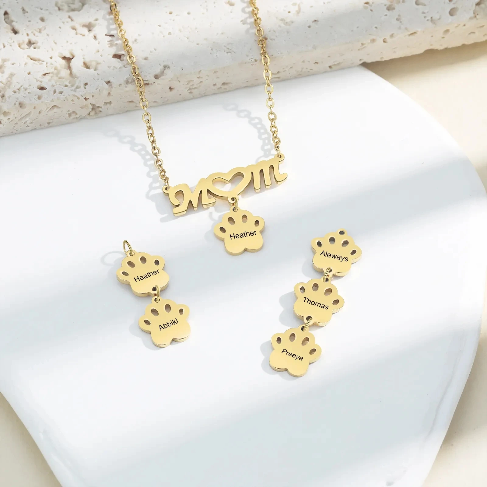 Custom Mother's Heart Personalized Multi-Name Dog Paw Pendant Necklace Quality Stainless Steel Women's Necklace Gift For Mother