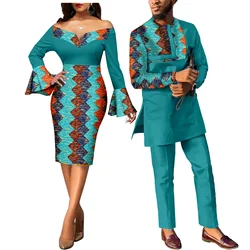 African Couple Clothes Ankara Print Dresses for Women & Men's Dashiki Suits Wedding Party African Attire