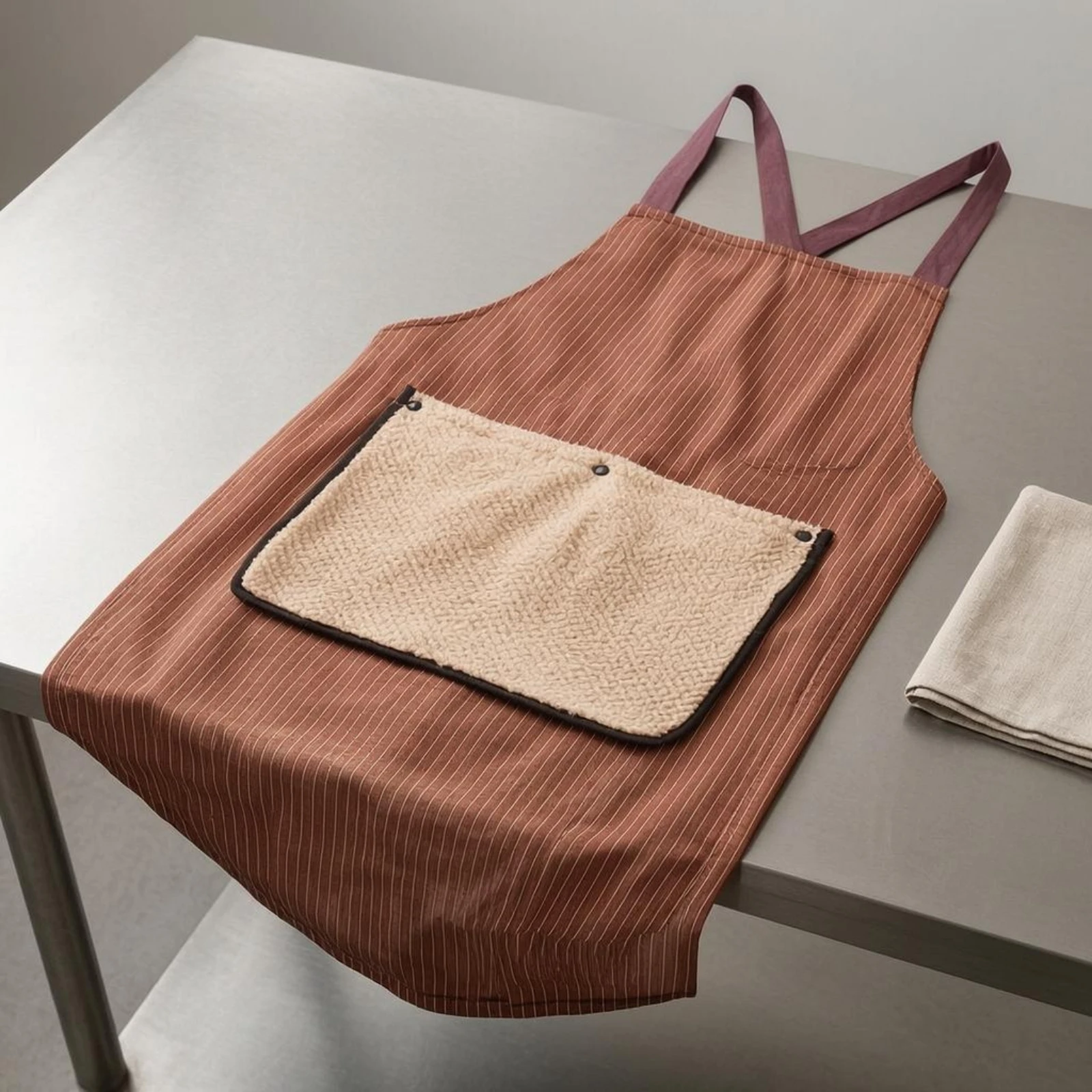 X-Back Apron Detachable Wipe Cloth Striped Apron Kitchen Wear Contrasting Trim Shielding Garment Long Body