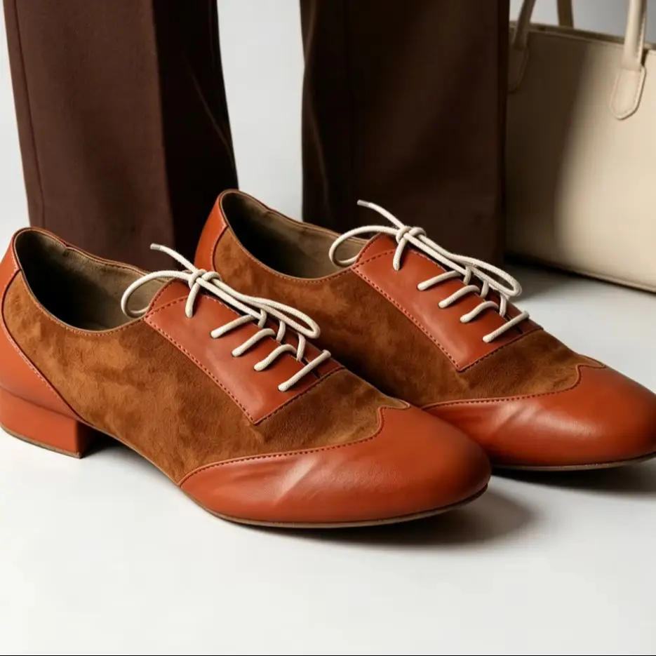 Evk Practice Dance Shoe Man Latin Salsa Brown Leather Suede Ballroom Shoes Closed Toe Sneaker Modern Footwear Cuban Dance Heel