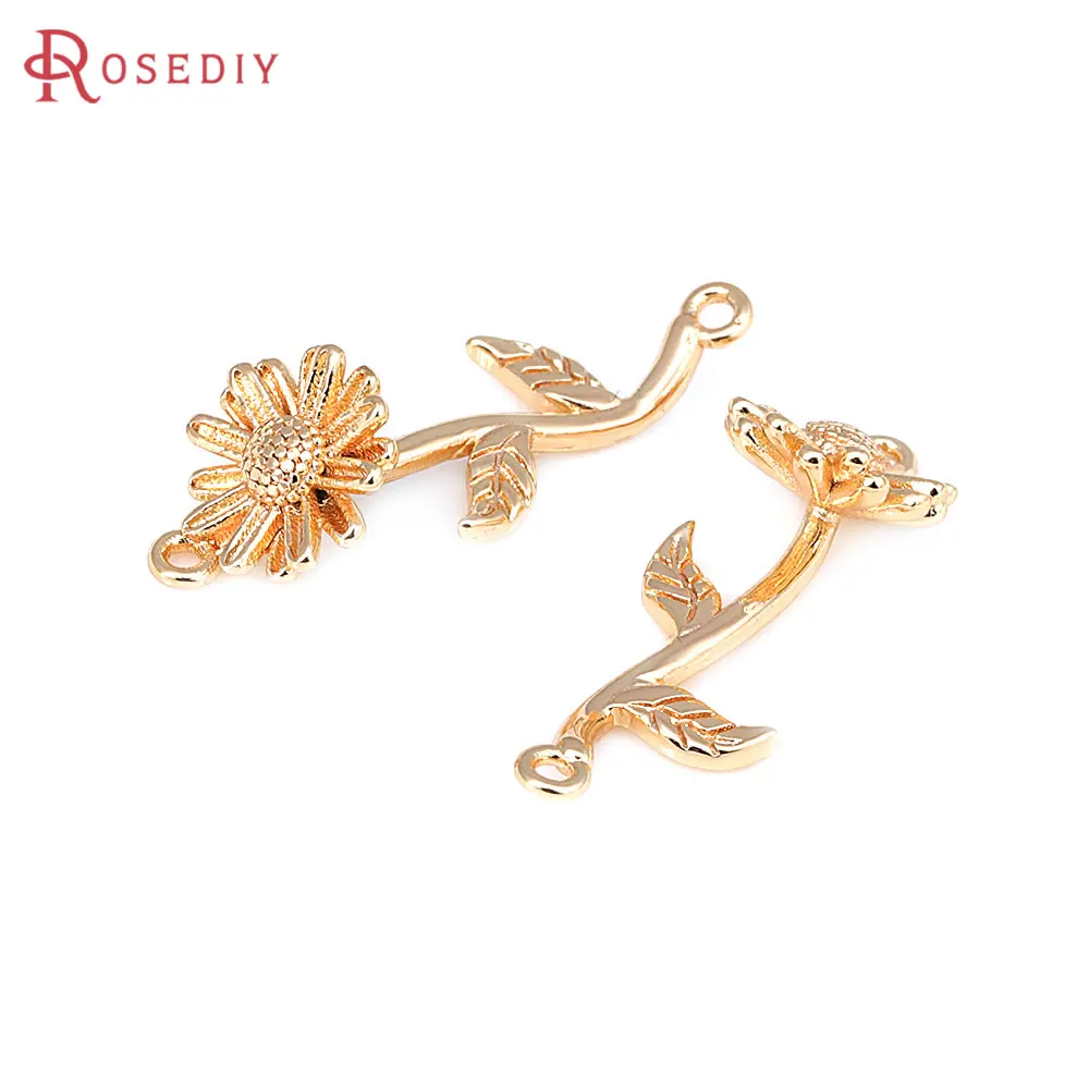 4PCS 18K Gold Color Brass 2 Holes Sunflower Connect Charms Pendants High Quality Diy Jewelry Making Supplies Necklace Earrings image 3