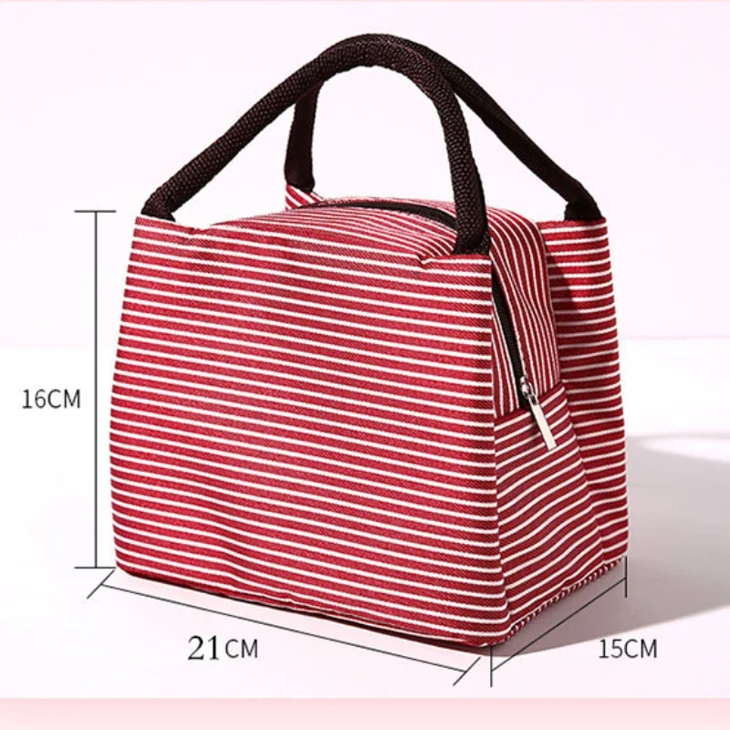 Stripe Women\'s Kids Lunch Bag Waterproof Insulated Picnic Foods Storage Container Handbag Thermal Lunch Box Cooler Bags Lonchera