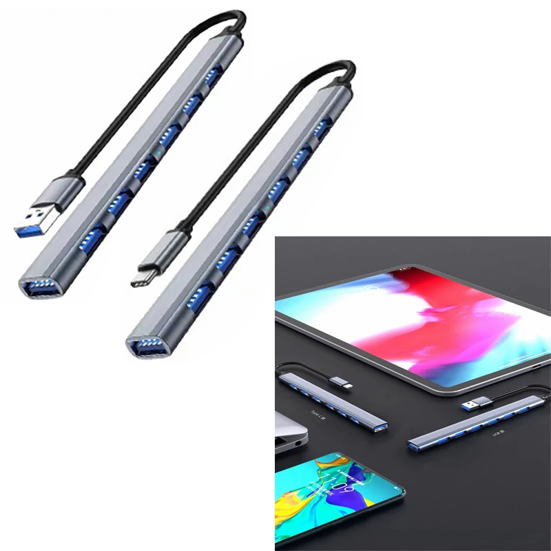 نوع C USB3.0 HUB 7 منافذ كابل يو اس بي الفاصل للكمبيوتر اللوحي لوحة المفاتيح الماوس USB القرص موصل غلاف من الألومنيوم USB تمديد محول