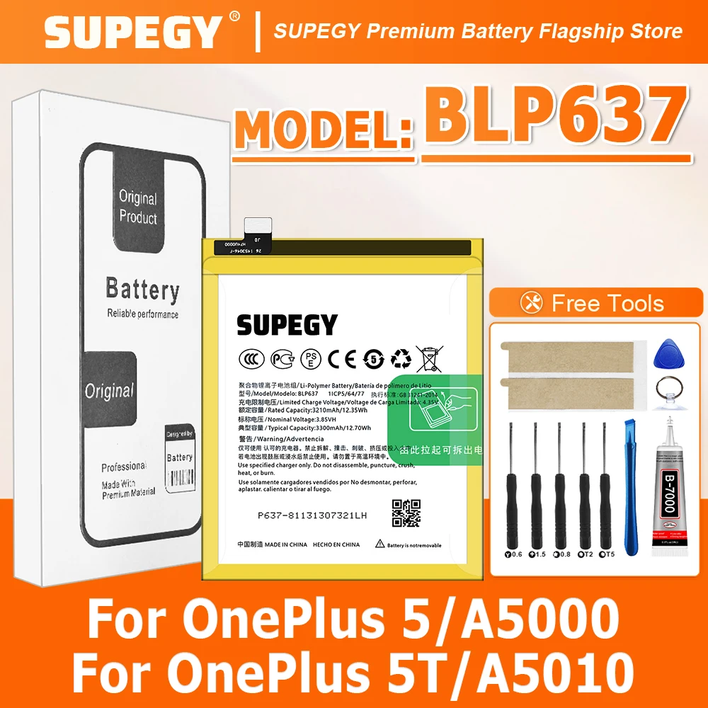 100% New BLP637 Battery For OPPO ONEPLUS 5/A5000/ONEPLUS 5T/A5010 Replacement batteries +Free Tools