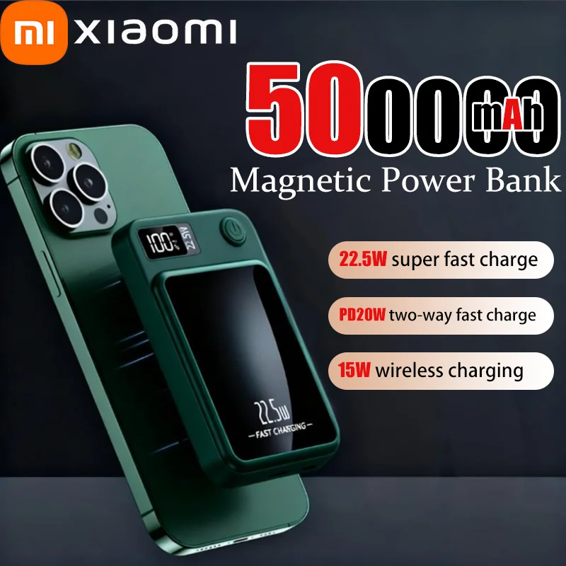 Xiaomi 500000 мАч Беспроводной магнитный внешний аккумулятор 22,5 Вт Сверхбыстрая зарядка Портативный внешний аккумулятор Powerbank для Iphone Samsung