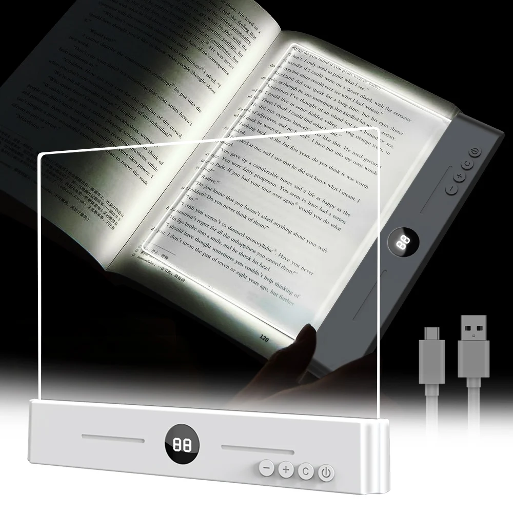 

Book Light Panel, Clip-on Eye-Care Reading Lamp, 3 Color Temperatures & Even Light, Timer, USB Rechargeable for Bedside & Travel