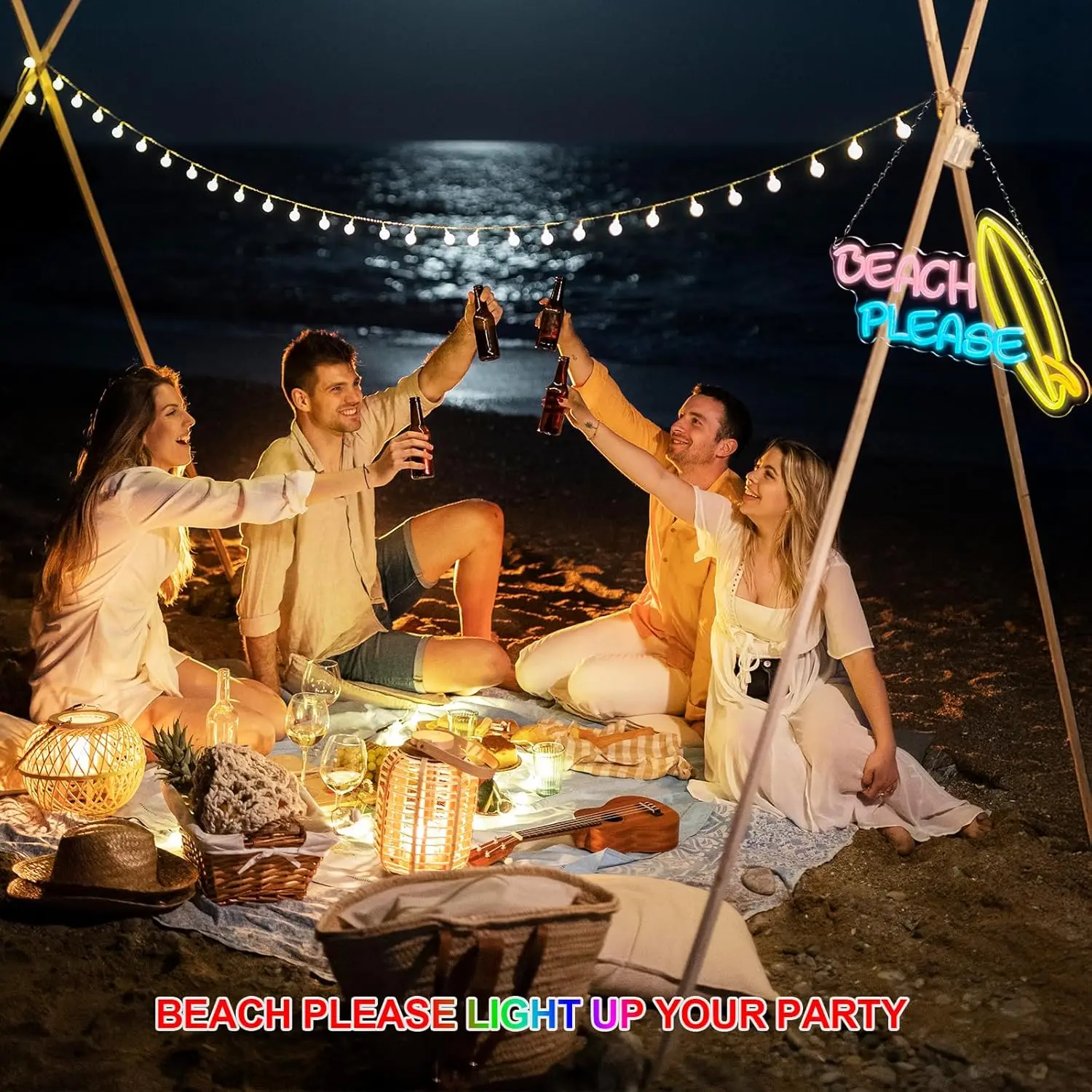 해변 네온사인 디밍 가능 네온 LED 조명 사인, USB 전원, 벽 장식용, 침실, 거실, 바, 해변 파티 장식용