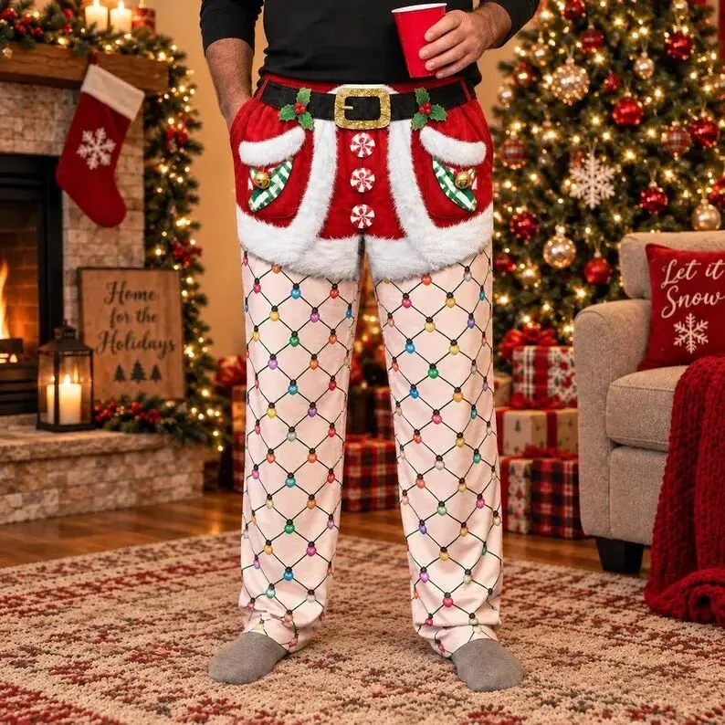 2026 Autumn Funny Christmas 3D Print Pajama Pants for Men  Fake Butt Underwear Graphic Lounge Trousers Family Gathering Gift