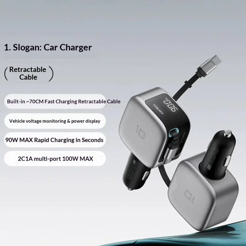 Cuktech No 10 Super Car Charger Built In Cable Multi Port High Power Pd Fast Charging Multiple Safety Protection For Car Use