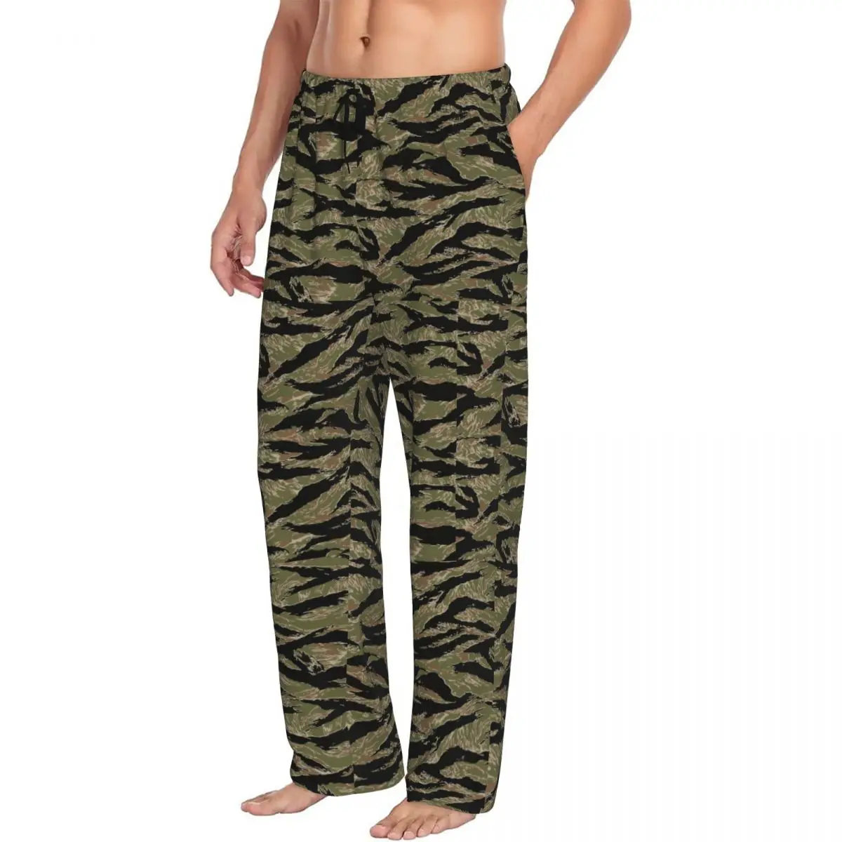 Custom Tiger Stripe Camo Pajama Pants Sleepwear Men Elastic Waistband Tactical Camouflage Sleep Lounge Bottoms with Pockets