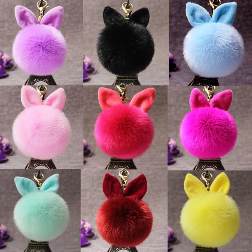 Key Chain Pendant Fob Rabbit Keychain Women Chains Girl Pom Ring Fashion Puffer Ball