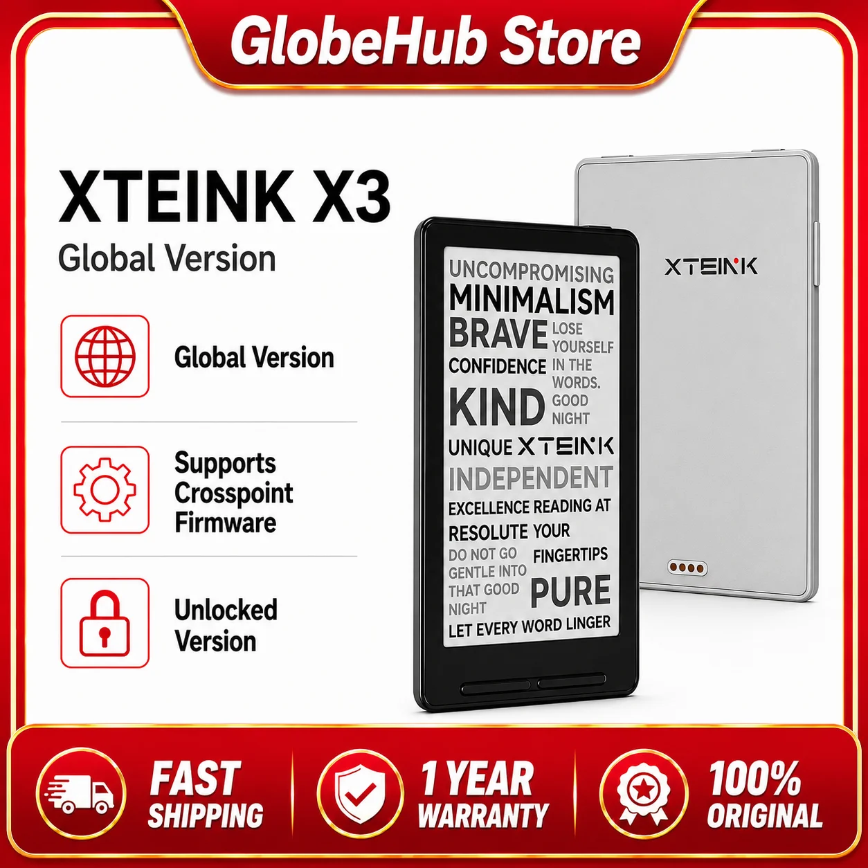 XTEINK X3 E-Ink E-Reader 16GB Pocket E-Book Reader 58g Ultra-Thin Magnetic Gyroscope Page Turn NFC