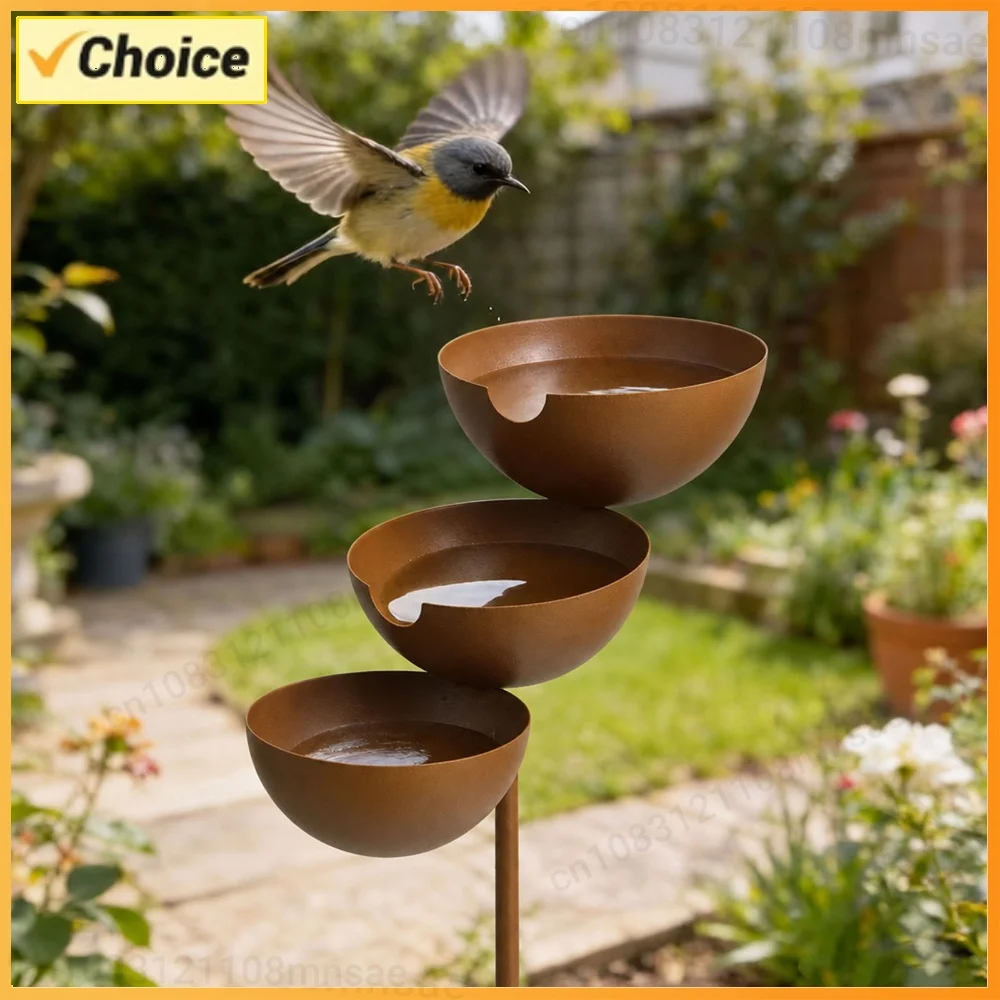 3-Layer Bird Water Bowl with Metal Stake Rain Catcher Bird Bath Bird Bath and Feeder for Outdoors Garden Patio Yard Lawn Decor
