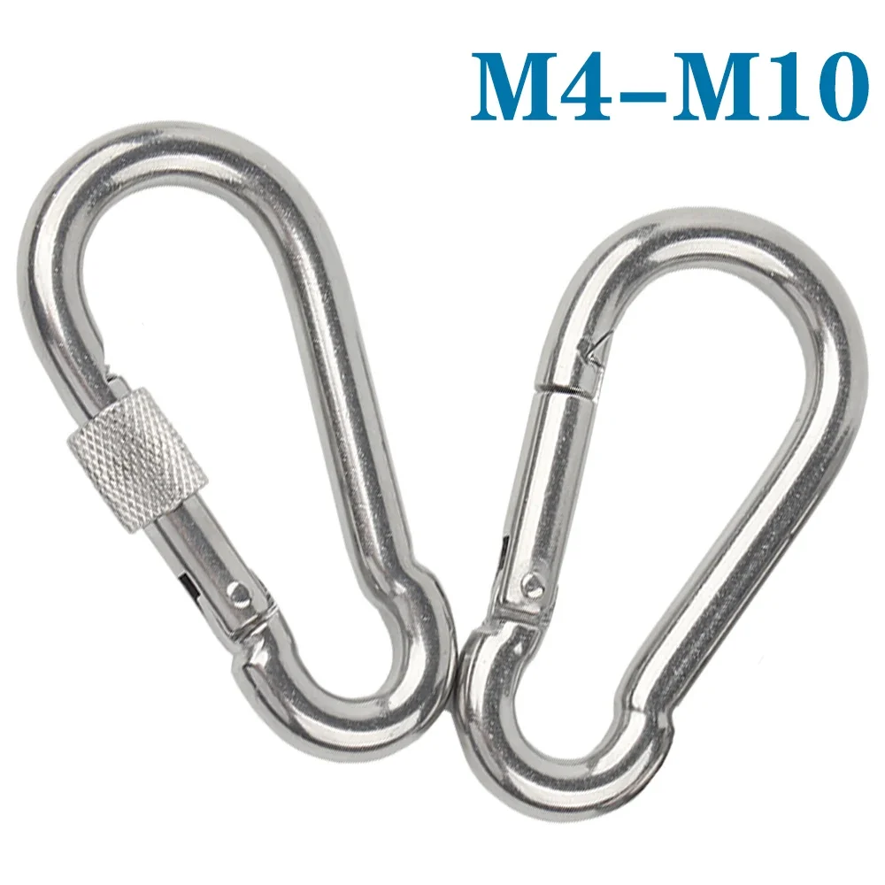 1-5Pcs M4 M5 M6 M8 M10 304 Stainless Steel Spring Snap Carabiner Quick Link Lock Ring Hook snap shackle Chain Fastener Hook