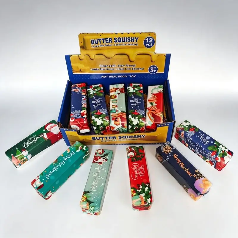 12pcs Christmas Slow Rebound Of Butter Stick Stress Relief Squeeze Toy Adults Children Decompression Sensory Toy Gift