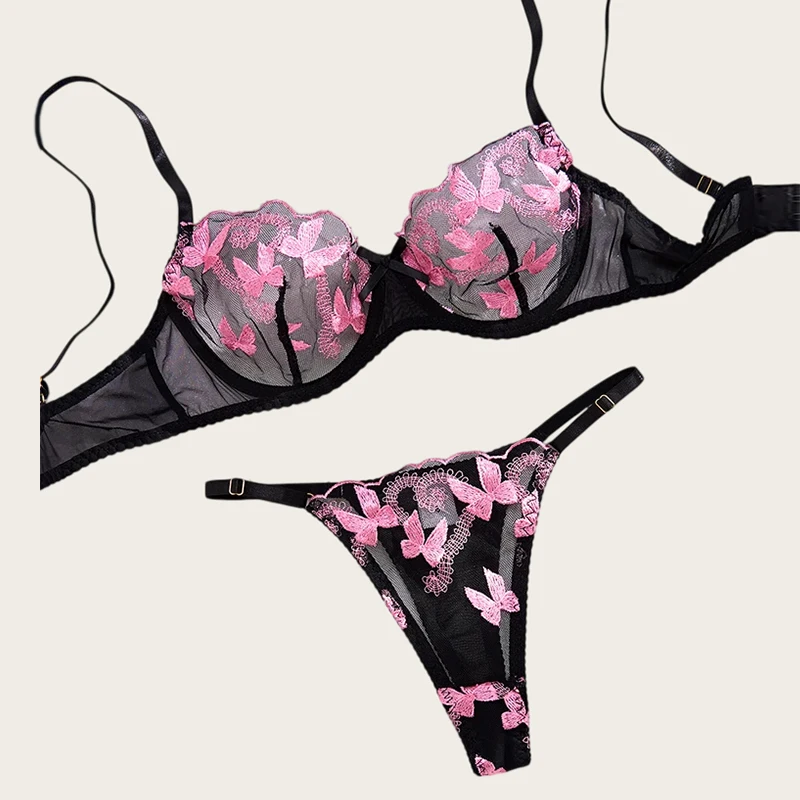 

Сексуальные бюстгальтеры для женщин, комплект тонкого нижнего белья, необычное эротическое белье, прозрачное сетчатое нижнее белье, нежный бюстгальтер с вышивкой и комплект нижнего белья