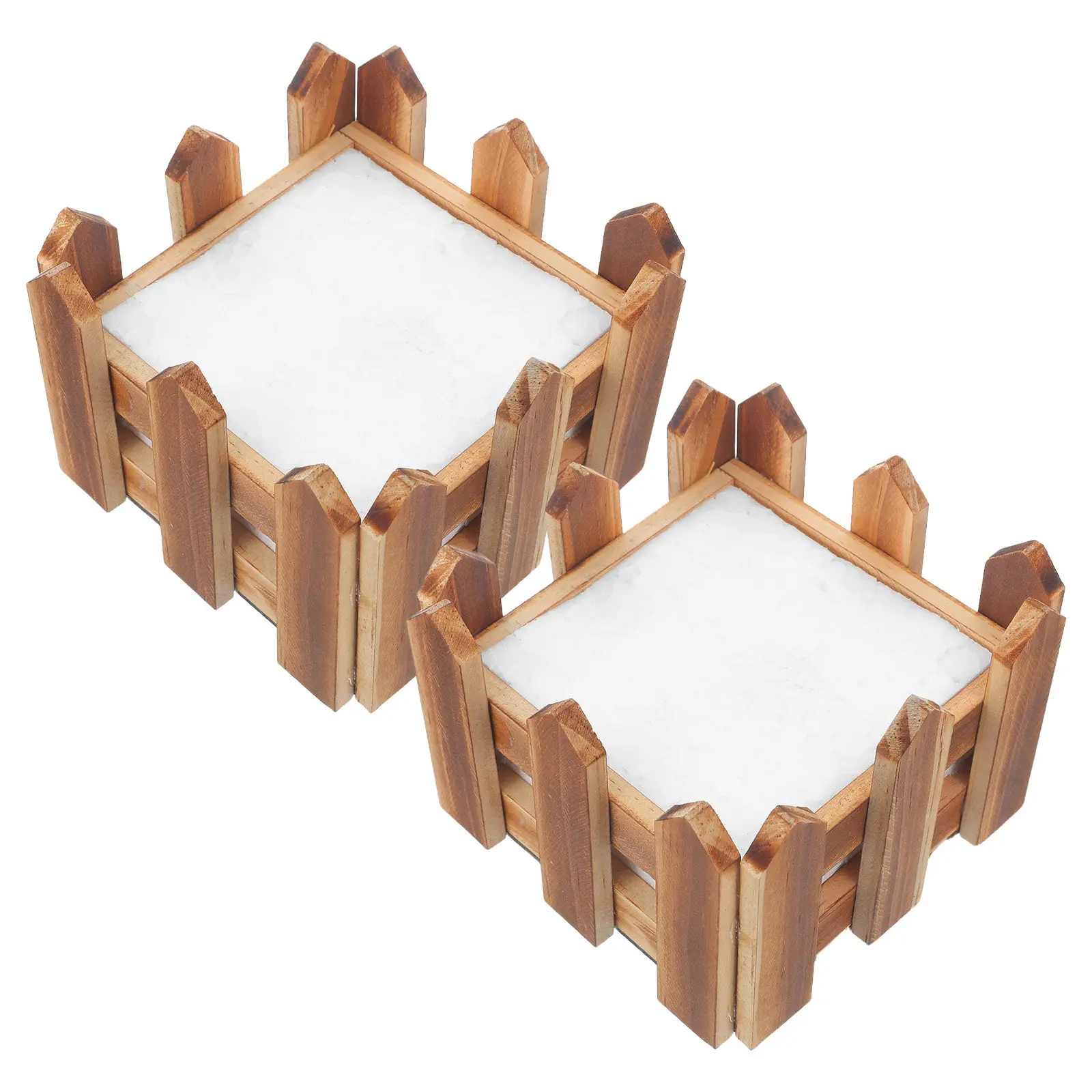 2Pcs Wooden Fence Flowerpot Planter Decorative Rustic Picket Fence Tabletop Indoor Outdoor Garden Plant Desk Decor 3.9x2.8 Inch