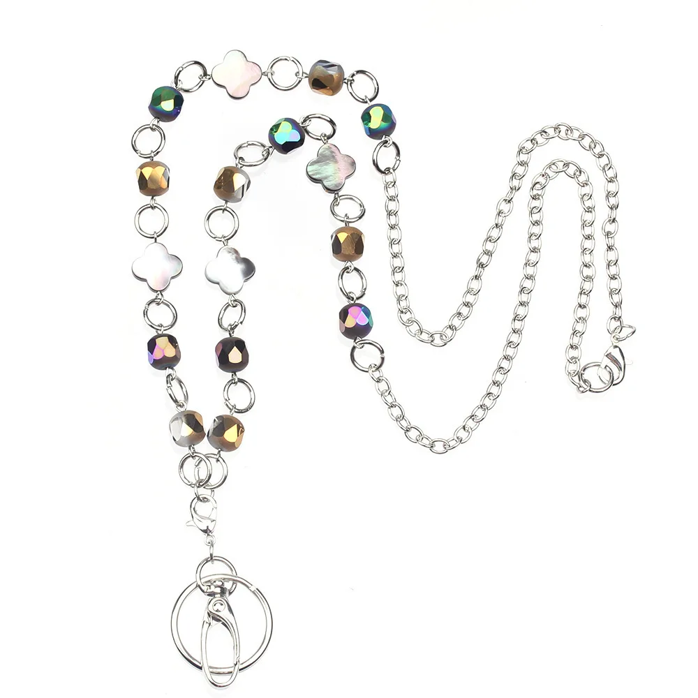 Beaded Lanyard Chain Necklace for ID Card Holder Badge Clip Necklace for Women Lanyards Key Holder Nurse Accessories