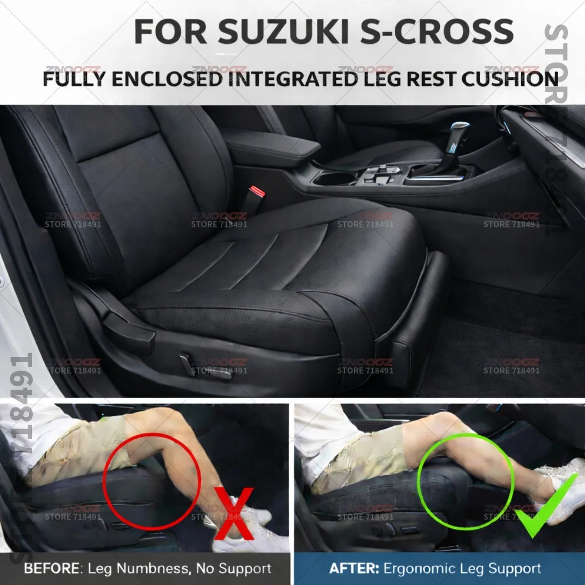 For Suzuki S-Cross Miata Car Seat Leg Support Extension Seat Cover Memory Foam Extender Cushion Interior Accessories