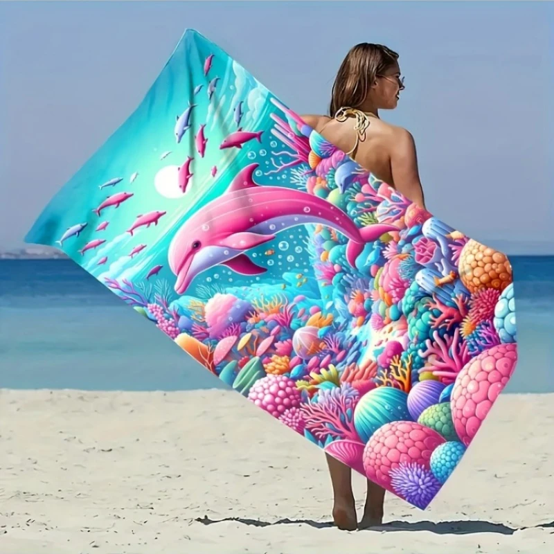1pc Beautiful Dolphin Pattern Beach Towel, Suitable for Seaside, Bathroom, Camping Travel, Yoga Fitness Multipurpose Beach Towel