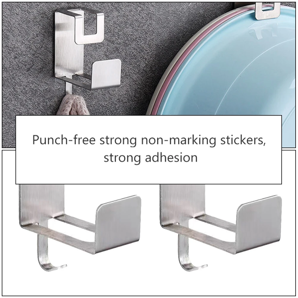 2Pcs Durable Washbasin Hanger Self-Adhesive Wall Mount Organizer Vertical Space Utilization Washbasin Rack Bathroom Storage Hook