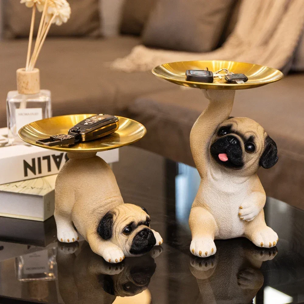 Pug Decorative Dog Storage Tray Home Table Decoration Dog Figurine Entrance Cabinet Ornaments Living Room Animal Statue Decor