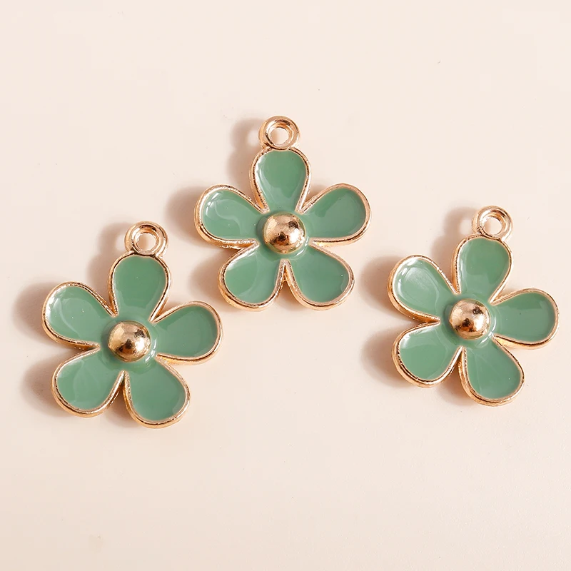 20 Stück niedliche, gemischte grüne Emaille-Blumenanhänger für die Schmuckherstellung, zum Basteln von Ohrringen, Halsketten, Armbändern und anderen Accessoires. – Detail 18