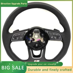 Multi functional perforated leather flat bottomed sports steering wheel with heating, for Audi RS5 A3 A4 B9 A5 S3 S4 S5 17 to21