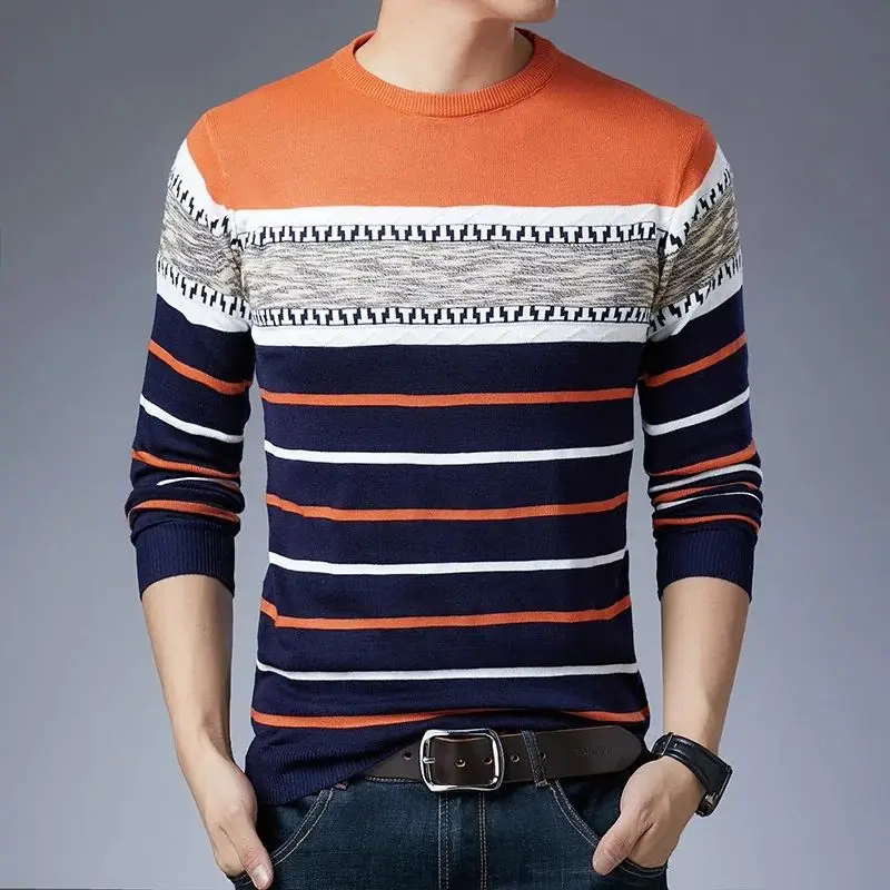 Faionable Maglione pullover lungo da uomo Sve, casual, giovanile, con colletto a maniche lunghe, per la stagione primaverile