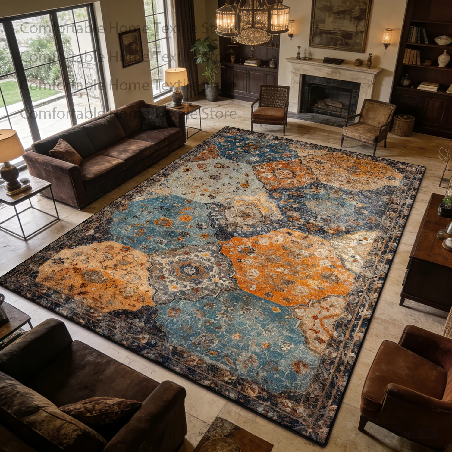 Classic Vintage Persia Antiskid Living Room Carpet Home Decoration Luxury Fluffy Rug Easy Clean Short Velvet Coffee Tables Mats