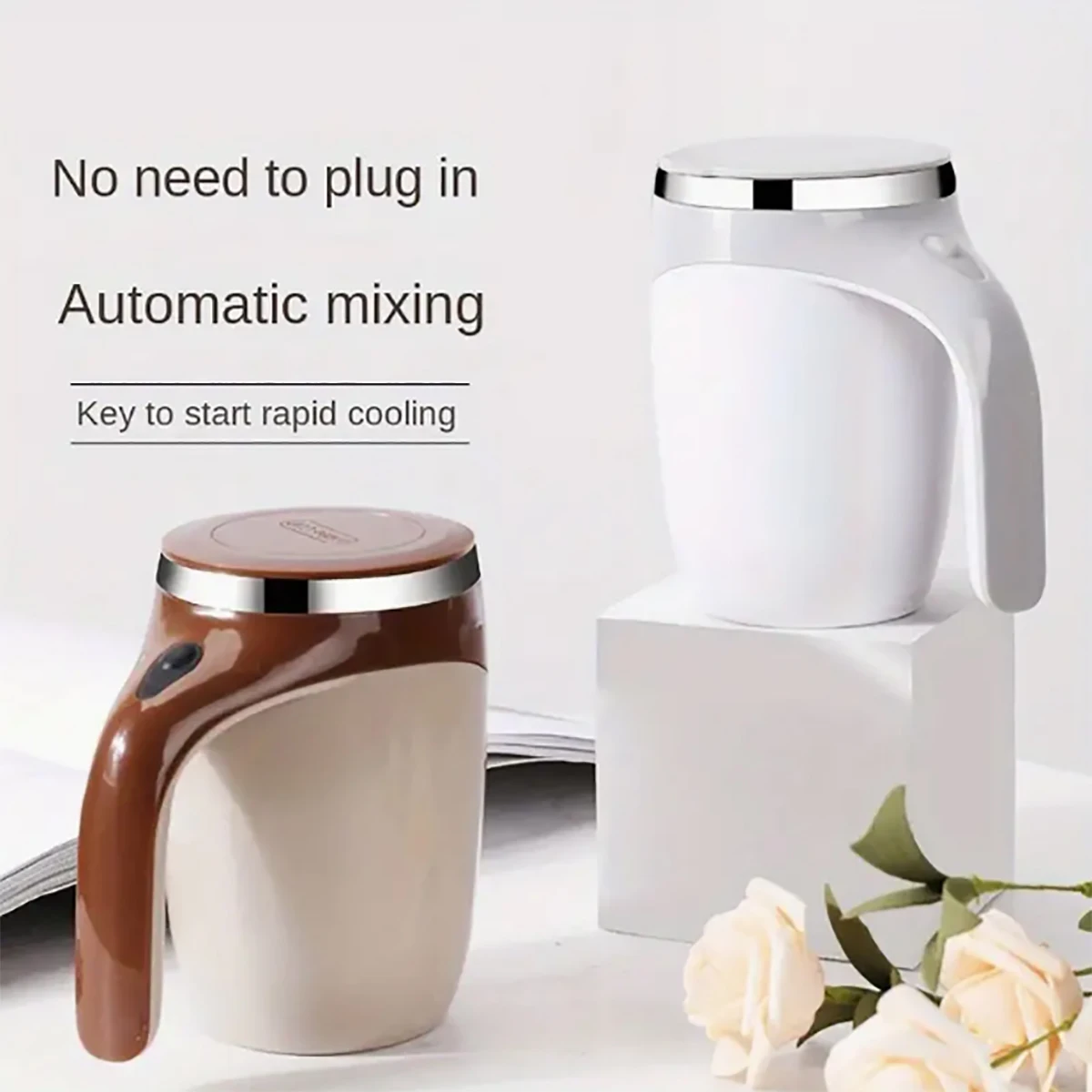 

1pc Lazy coffee mixing cup fully automatic mixing cup magnetic rotating electric milk cup mark stainless steel.
