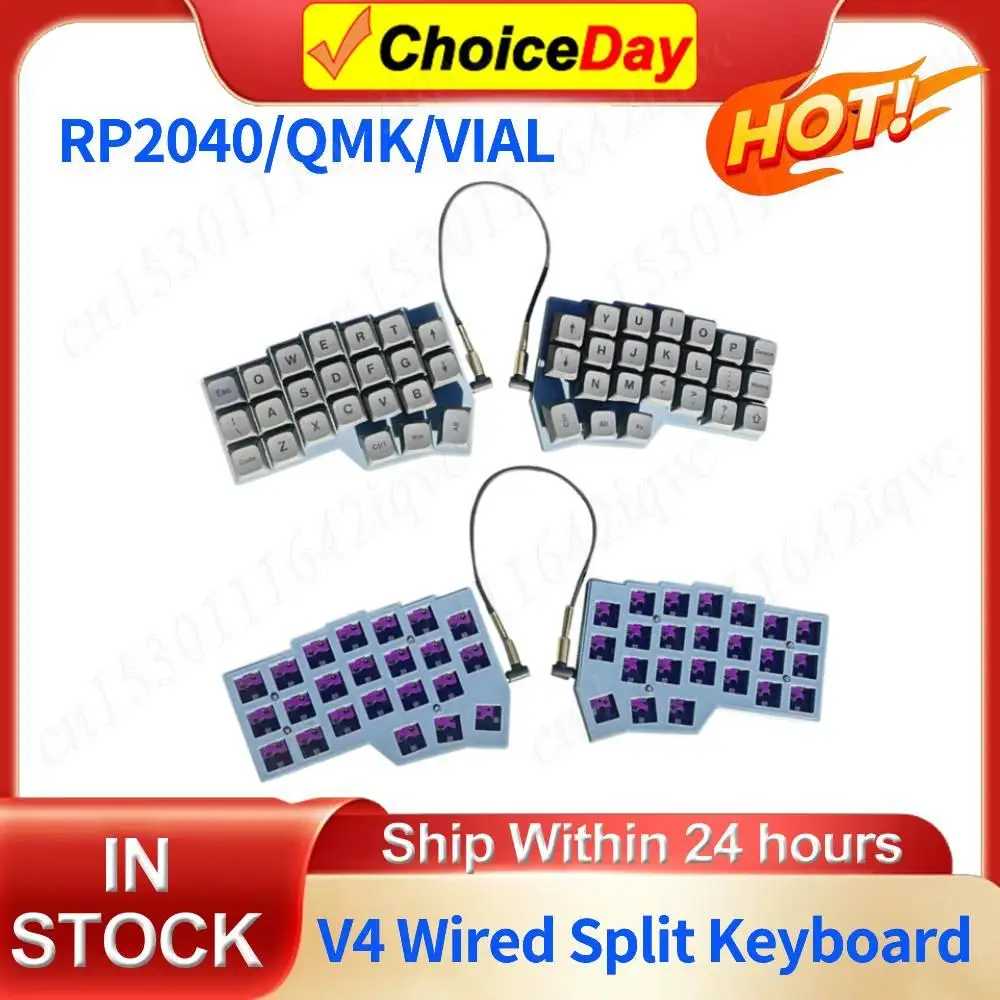 

V4 Split Keyboard Wired Hot Swap Mechanical Keyboard Support QMK/VIAL Keyboard Ergonomics RP2040 Customized Gamer Accessories
