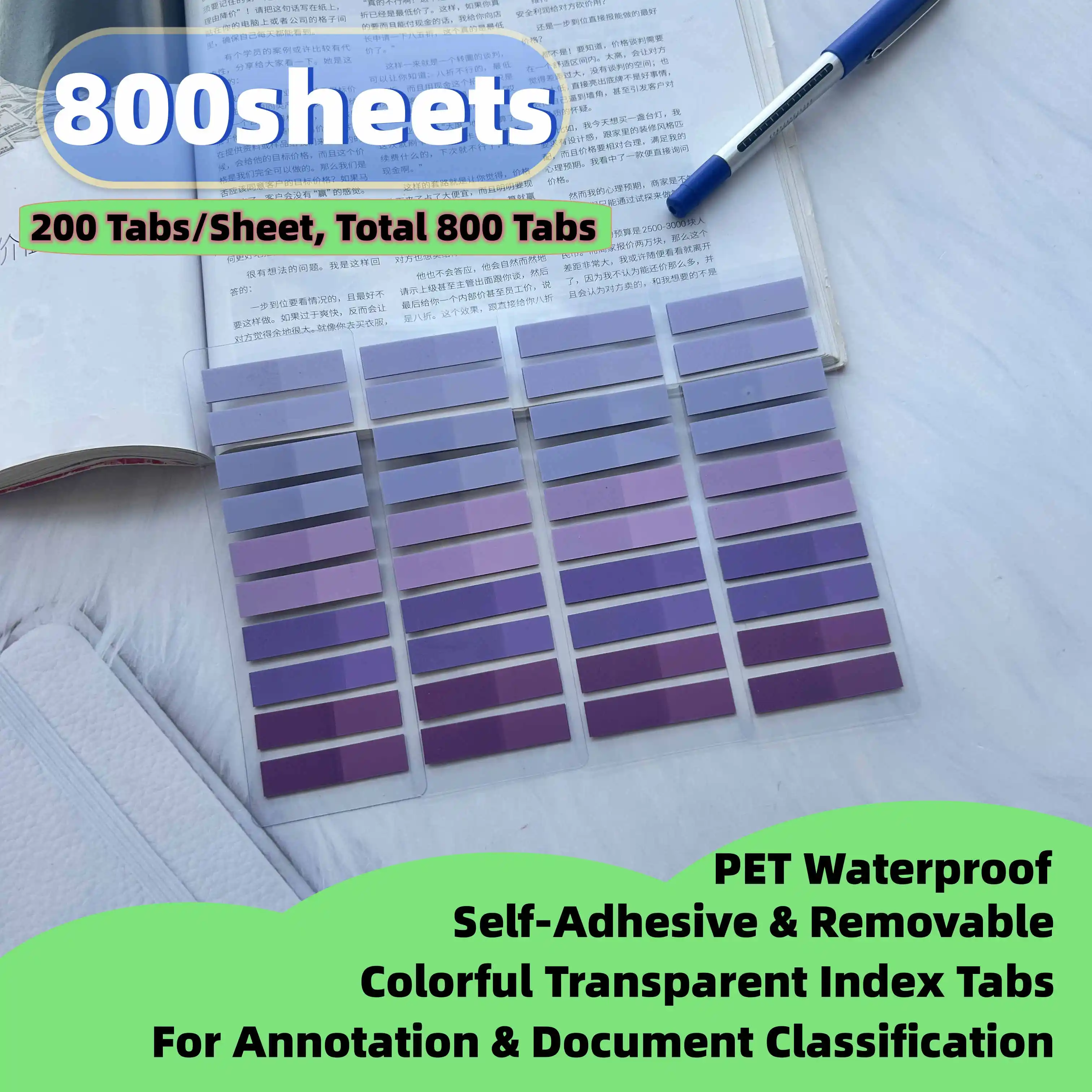 800 Sheets Transparent Index Notes Paper Office School Supplies Stationery Small Rectangu Fluorescent Sticker Strip Sticky