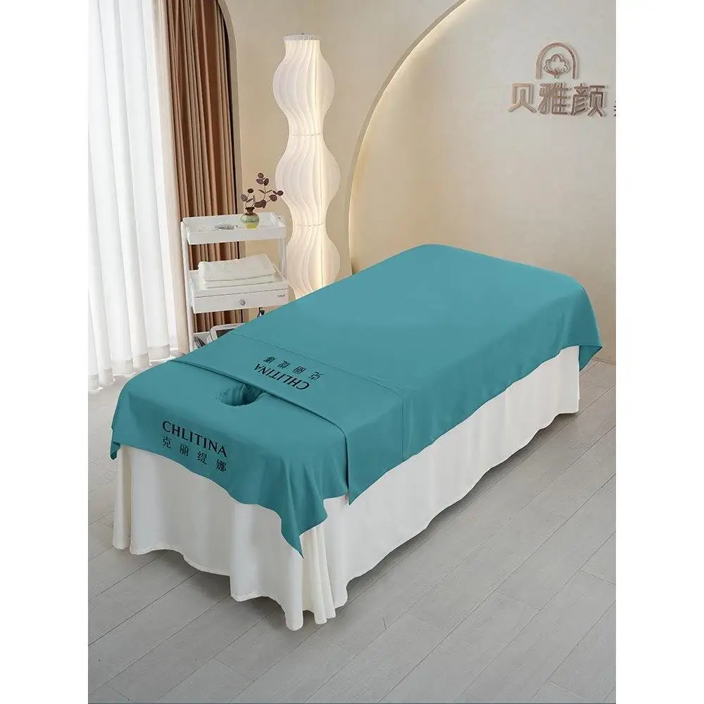 Skin-Friendly Cotton Beauty Salon Bed Sheets Thin Pure Color Massage Close-Fitting Single Use Green Bed Sheets Towel