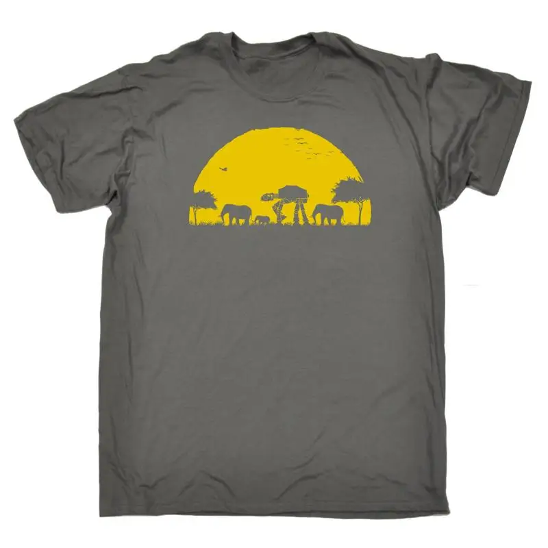 Elefante Atat Sunset T Shirt Geek Humor Sci Fi Safari Nerd Aniversário Engraçado