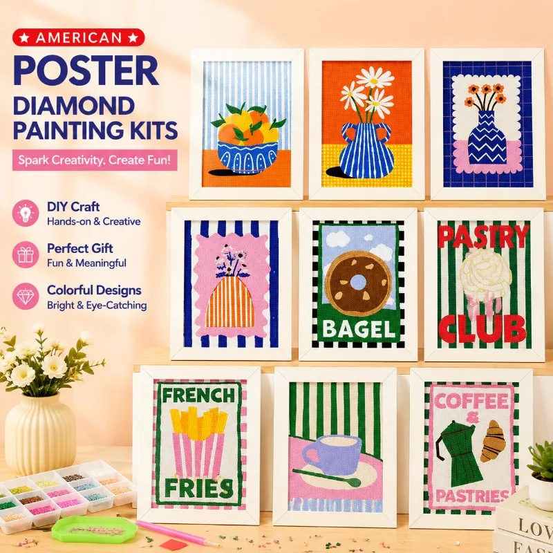 framed-american-style-poster-diy-diamond-painting-kids-handicraft-french-fries-rhinestone-sticker-cartoon-dot-drill-picture