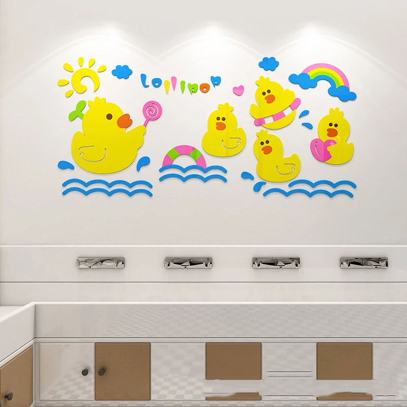 Cartoon Duckling 3D Three-Dimensional Acrylic Custom Children's Room Bedroom Bathroom Waterproof Wall Decoration Sticker