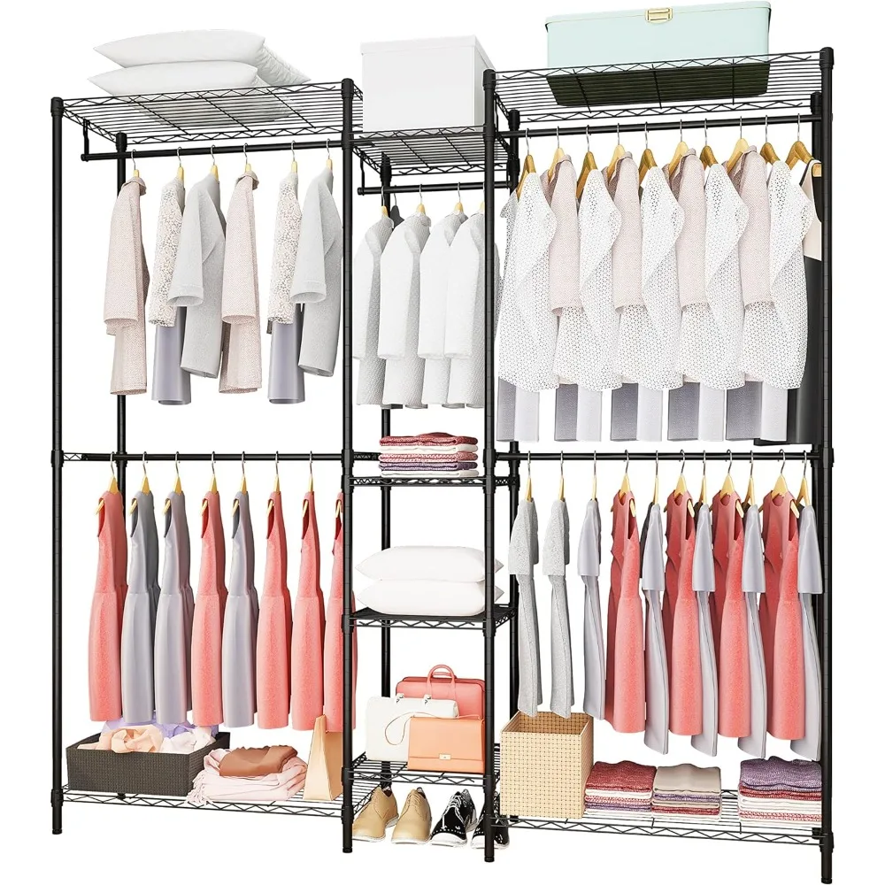 Heavy Duty Clothes Rack for Hanging Clothes, Metal Garment Rack，Large Capacity Portable Clothing Rack，Freestanding Open Wardrobe