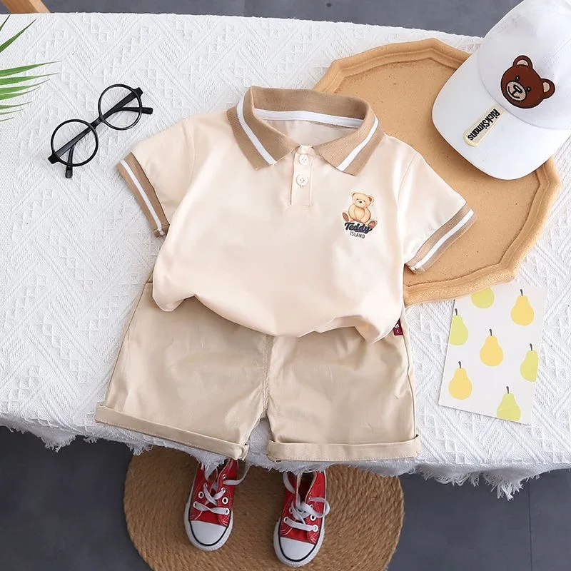 Algodón verano bebé niños pantalones cortos traje Polo camiseta Todder niño niña niños dibujos animados oso ropa linda cosas baratas 0-5 años