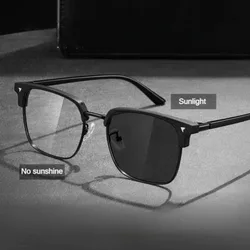 Photochromic Anti Radiation Blue Light Eyeglasses Square Metal Frame Computer Glasses for Women Men Replaceable Lens