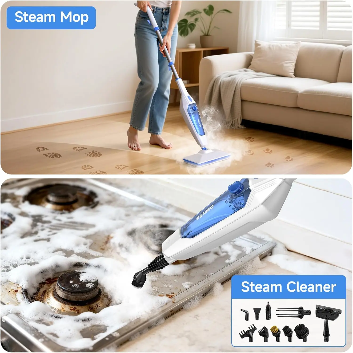 Steam Mop, 14-in-1 Detachable Steam Cleaner for Home and Floor | 1300W 228°F MultiPurpose Floor Steamer, 14 Attachments for Hard
