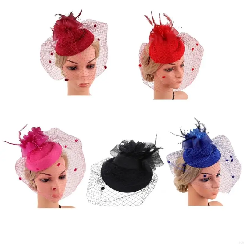 

340D Fascinator Women Fascinator Headband Tea Party Fascinator Hat Cocktail Flower Fascinator Veil Mesh