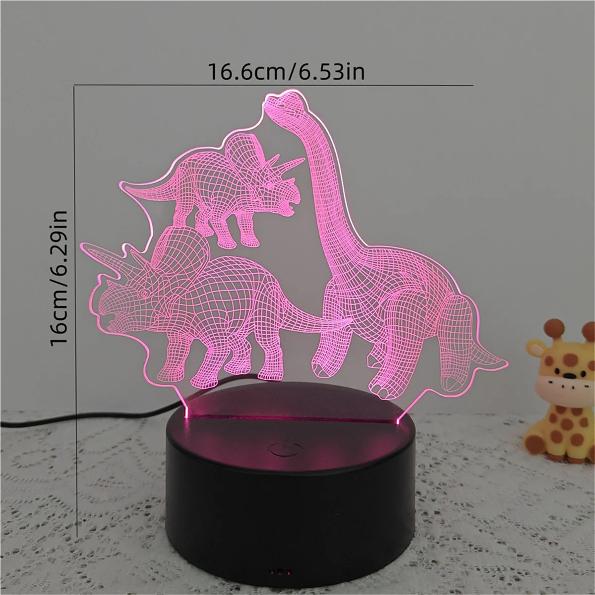 1pc Three Dinosaurs 3D Night Light, 3D Optical Illusion Lamp With Touch, 7-Color Changing Ambient Light For Bedroom