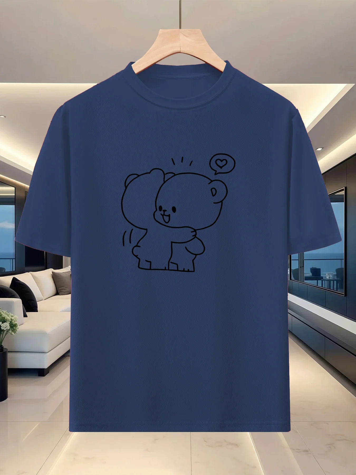 Summer Trend Light Luxury Personalized Men's Printed Round Neck Short Sleeve T-Shirt Cute Animal