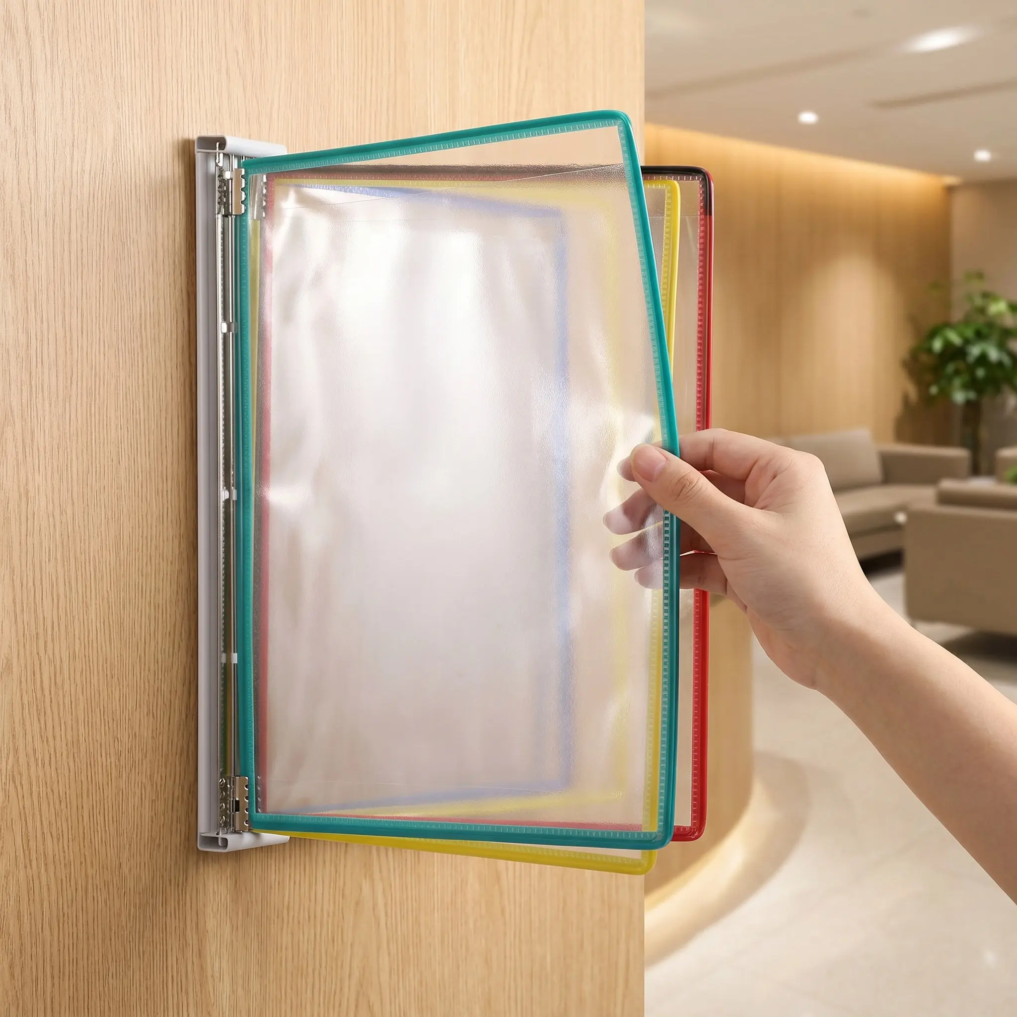 10sheet-wall-mount-reference-display-system-double-sided-flip-file-organizer-for-office-document-display-multicolored-flip