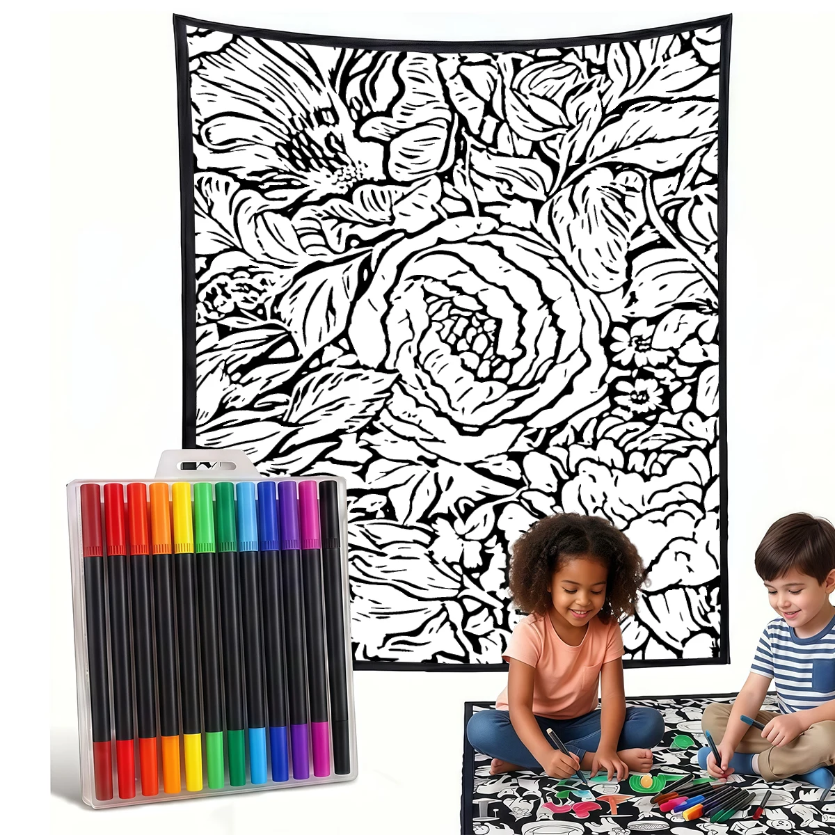 Magenta Pink Teal Leaves DIY Cozy Coloring Blankets -24 Markers, Cozy Velvet Ideal For Daily Use Home Decor And Kids Spaces