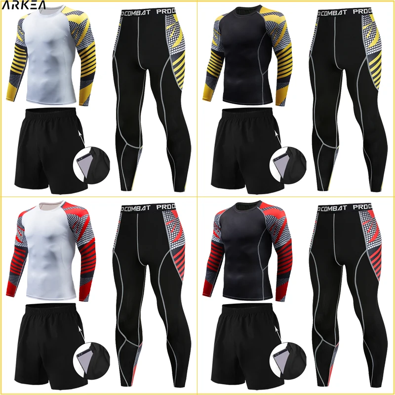 

3 Pcs/Set Men's Tracksuit Gym Fitness Compression Suit Running Sport Wear academia masculina roupas Tights deportes y ocio