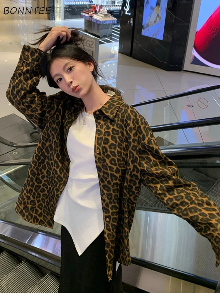 

American Retro Leopard Jackets Women Baggy Cool Girls Personality Streetwear Fashion Commuter Versatile Temper Chaquetas Mujer