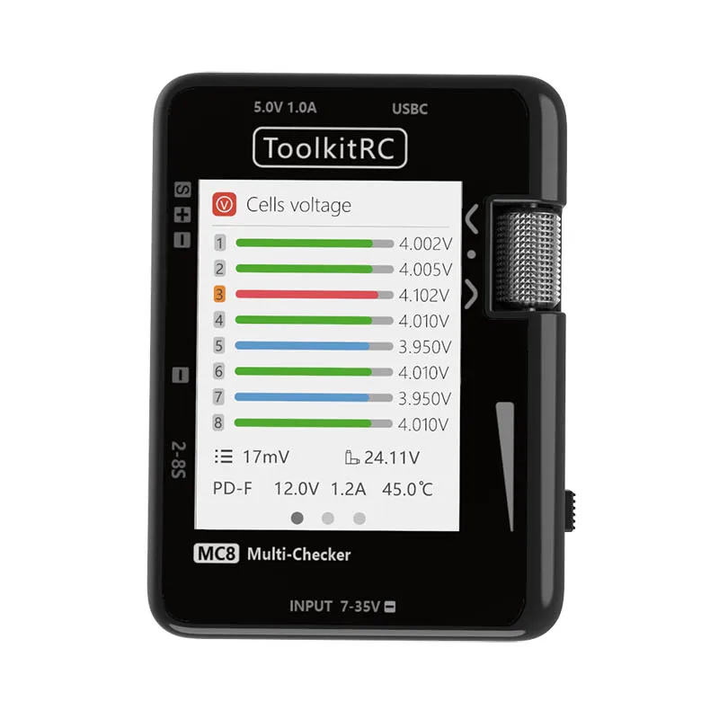 ToolkitRC MC8 многофункциональная литиевая батарея, электрический дисплей, баланс батареи, тест сигнала напряжения, зарядка PD