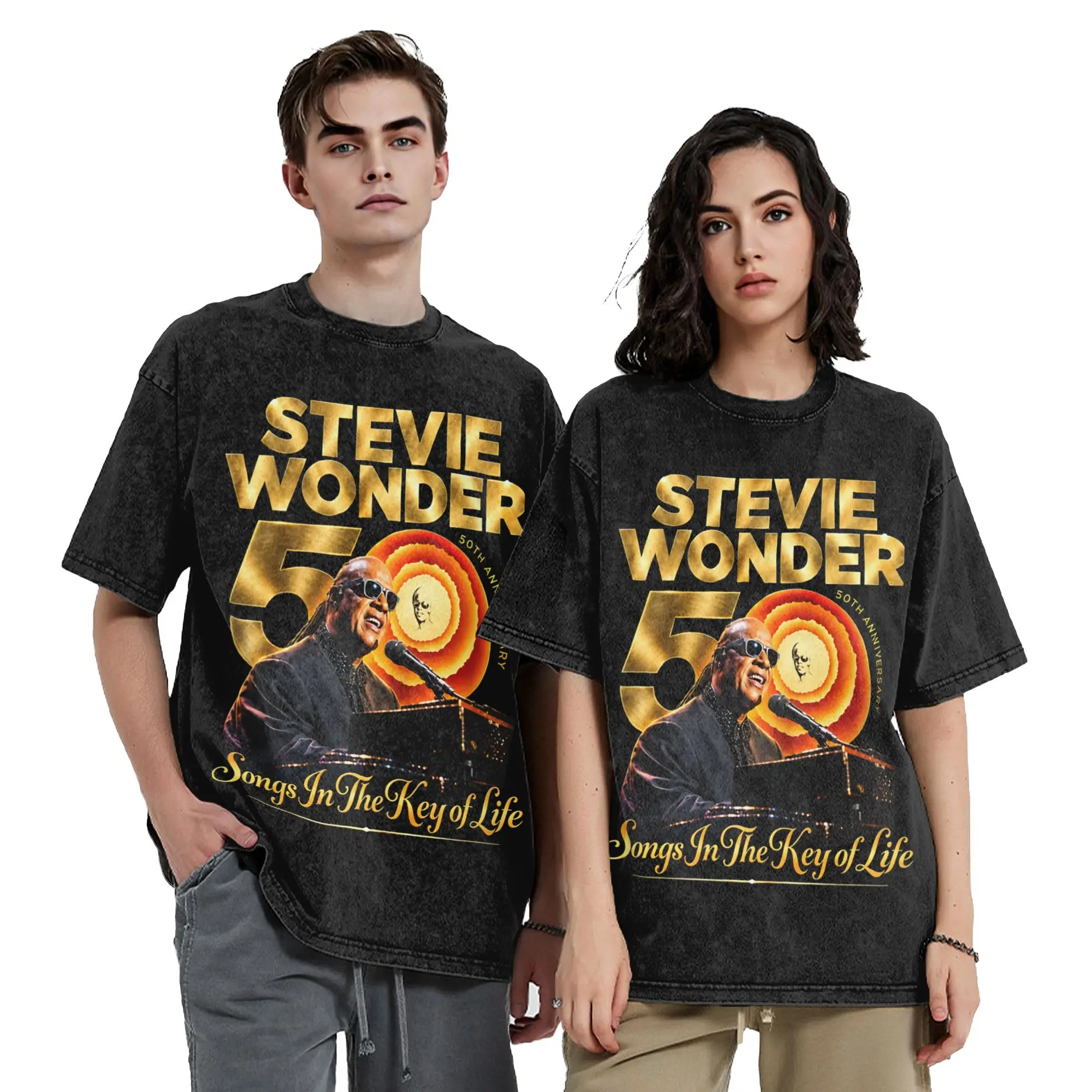 S-Stevies Wonders Songs In the Key Of Life 50th Anniversary Washed T Shirts T-Shirt Tees Tops for Men Women High Street Printed